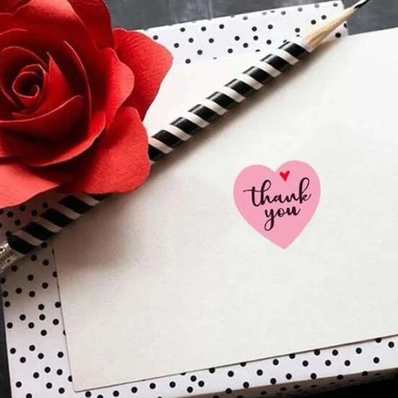 💕SOLD OUT💕NEW💕 Pink Heart Thank You Sticker Roll of 500 - Picture 2 of 4